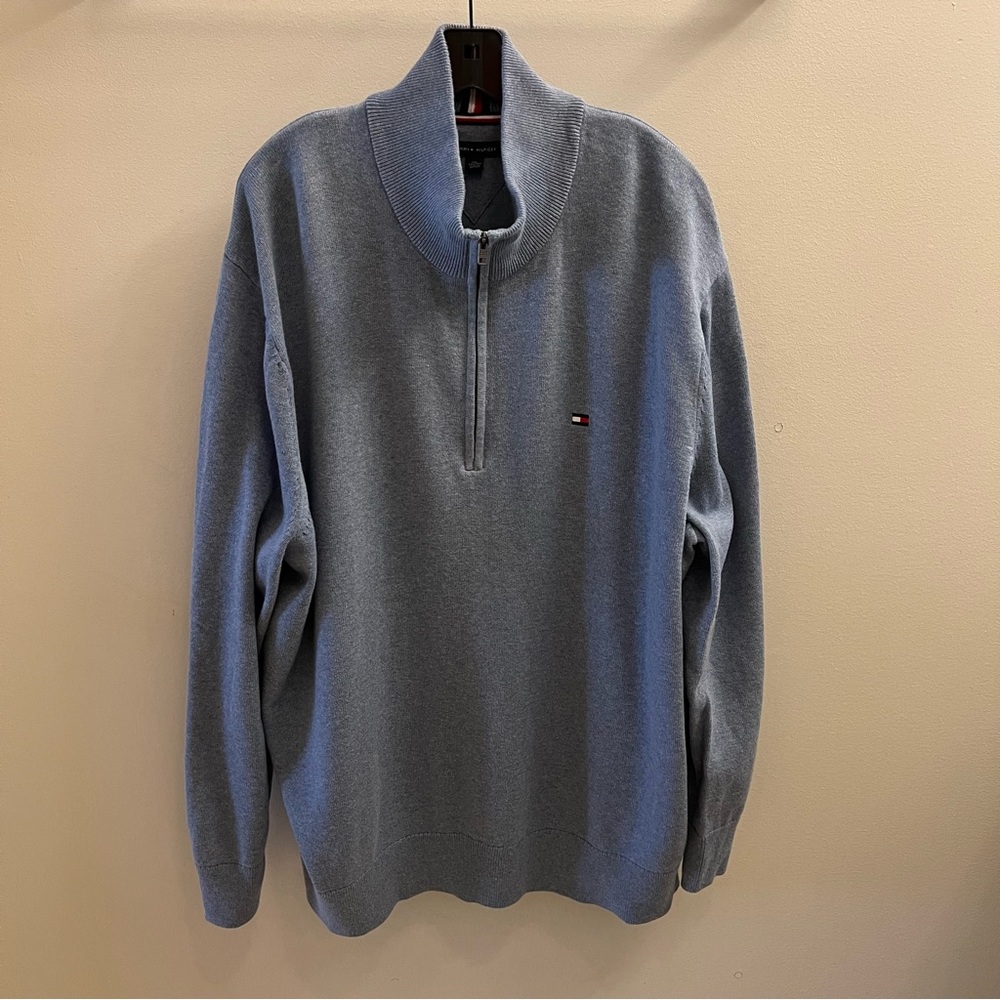Men's Tommy Hilfiger Combed-Cotton Quarter-Zip Sweater BLUE Size XXXL - Picture 4 of 9